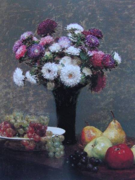 Henri Fantin-Latour, ASTERS ET FRUTS SUR UNE MESA, Edición en el extranjero, extremadamente raro, razonado, Nuevo con marco, Ara, Cuadro, Pintura al óleo, Naturaleza muerta