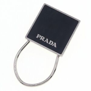  Prada key holder M715 black silver metallic ru used key ring square men's lady's 