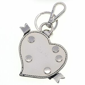 Prada key holder M8441M white leather used key ring bag charm key key Heart studs lady's 
