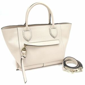  Long Champ 2WAY handbag mail bok Stop steering wheel M size 10104 light beige leather used diagonal ..