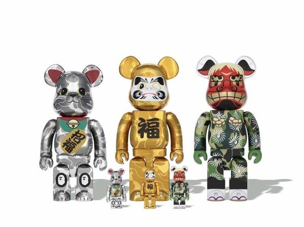 新品未開封 BE@RBRICK BAPE 招き猫 銀メッキ / 達磨 金メッキ / 獅子舞 100% & 400% セット ベアブリック