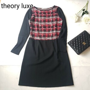 theory luxeシルク混チェック柄ドッキングワンピース 38サイズ