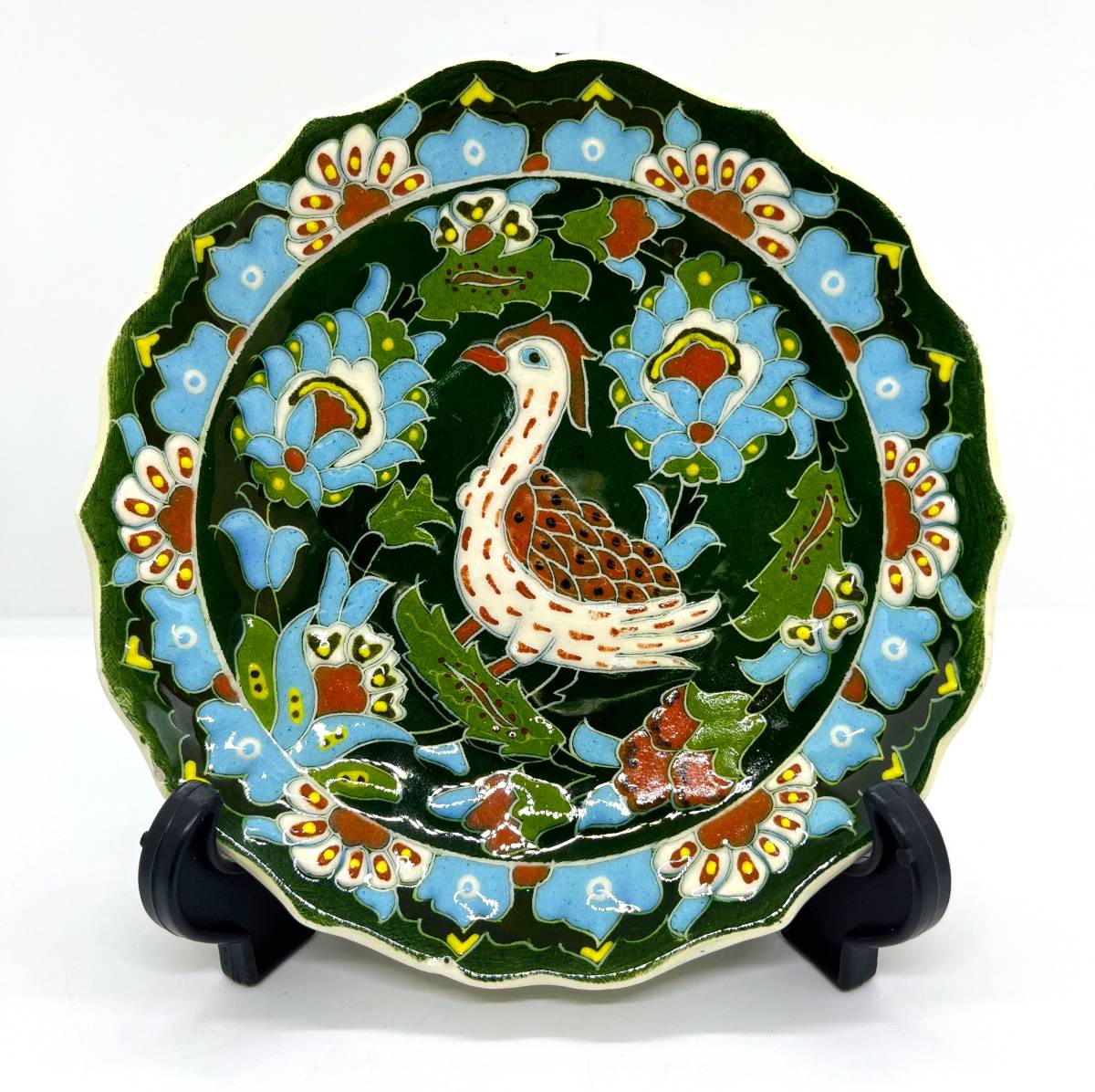 Turkish pottery, painted, handmade, decorative plate, bird, antique tableware/2545, Western-style tableware, plate, dish, others