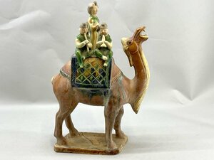 陶器の置物 ラクダに乗る楽団 在銘 中国製？ 高さ約30cm[18868