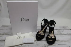 ☆同梱不可【S送900円】　892　Christian Dior　クリスチャンディオール　パンプス　サンダル　チャンキーヒール　スエード　黒　34 1/2