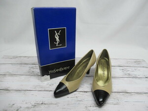 ★同梱不可【S送900円】　887　YVES SAINT LAURENT　イヴサンローラン　ヒールパンプス　ポインテッドトゥ　バイカラー　ベージュ×黒　36