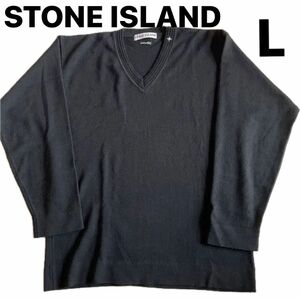 90年代STONE ISLAND vネックニット　ブラック　Lサイズ セーター ウール