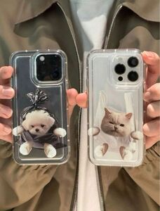 iPhone13用スマホケース★クリア♪透明♪犬♪猫♪可愛い♪推し♪写真♪トレカ♪アップルマーク♪アクスタ♪韓国♪インポート♪