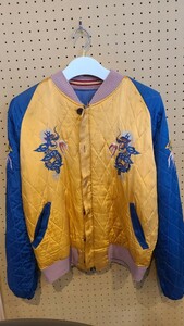  Vintage / Hsu алый a жакет / кнопка Japanese sovenir jacket / дракон ястреб вышивка /40s