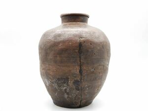 古美術品 時代物 六古窯 下駄底 壺 茶壺 花瓶 高さ:約30.7 cm(検:古備前 古信楽 古丹波 古越前 古常滑 古瀬戸)