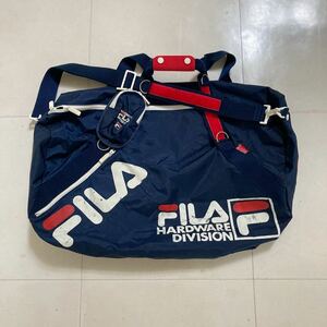 「FILA」ドラム型 スポーツバッグ 旅行かばん ショルダー付 大きめ 可愛い ネイビー 紺色 テニス バスケット サッカー 野球 部活 合宿 遠征