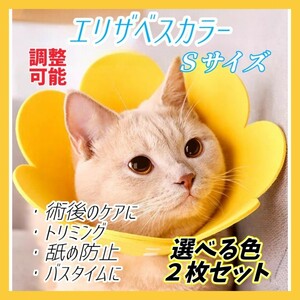 ②【２枚セット】エリザベスカラー 猫 犬 Ｓサイズ ペット用品 傷口 保護 ケガ 術後 ケア 舐め防止 引っ掻き防止 トリミング 調整可能