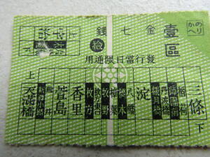 昭和8年１１月１４日　京阪電車　裏に中書島の印有　三条ー天満橋　7銭　素人のため詳細は不明です。mai2401