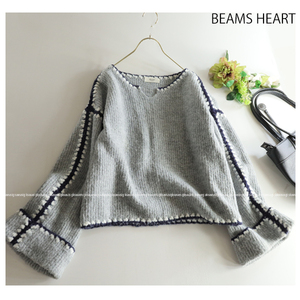 ビームスハート BEAMS HEART ★大人可愛い♪配色ステッチキーネックニットトップス　グレー