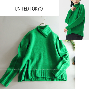 ユナイテッドトウキョウ UNITED TOKYO★キレイ色♪カシミヤブレンドボリュームタートルニットトップス グリーン