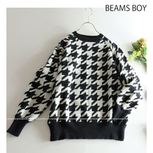 ビームスボーイ BEAMS BOY ★大人可愛い♪ウールブレンドビッグ千鳥格子柄 ジャカードニットトップス