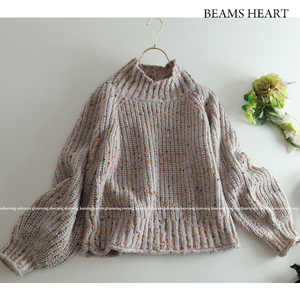 ビームスハート BEAMS HEART ★大人可愛い♪カラフルネップハイネックニットトップス グレイッシュピンク