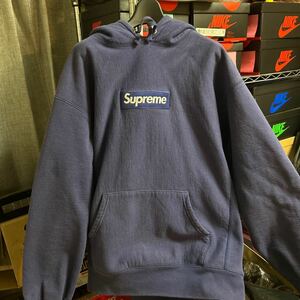 Supreme Box Logo Hooded Sweatshirt Washed Navy