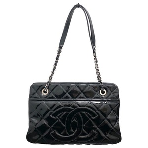 シャネル CHANEL チェーントートバッグ ブラック シルバー金具 エナメル トートバッグ レディース 中古