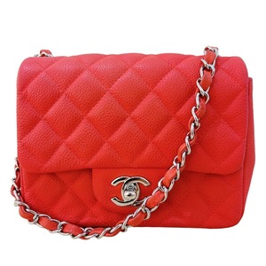 シャネル CHANEL ミニマトラッセ18 A01115 レッド／シルバー金具 キャビアスキン ショルダーバッグ レディース 中古