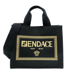 フェンディ FENDI FENDACE 2WAYトートバッグ 8BH395 ブラック キャンバス トートバッグ レディース 中古