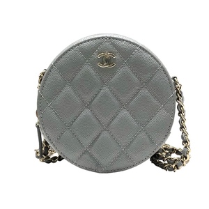 シャネル CHANEL マトラッセラウンドチェーンショルダー AP0245 グレー GD金具 キャビアスキン ショルダーバッグ レディース 中古