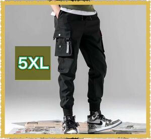 5XL 黒　メンズ ストリート系 カーゴ ジョガーパンツ ワークパンツ