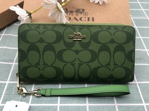 COACH コーチ 財布 長財布 レディース 新品 未使用 緑 プレゼント ブランド 贈り物 グリーン レザー ウォレット ストラップ付き C022