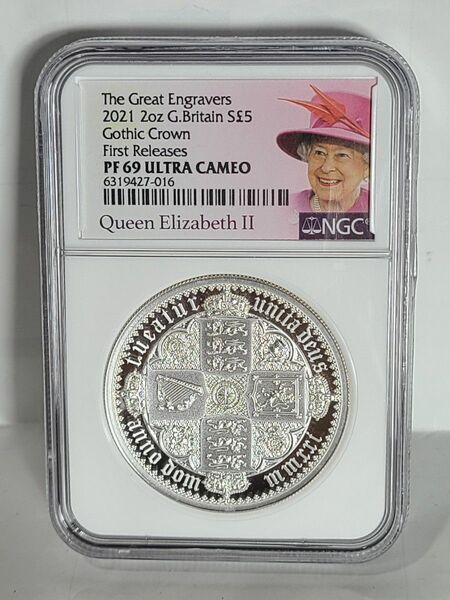 NGC　準最高鑑定コイン　2021年　ゴチッククラウン　リバースシールド　2オンス 銀貨 イギリス ロイヤルミント