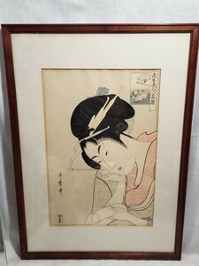 歌麿筆　高名美人六家撰　復刻版　複写　アダチ版画　額装　美人画　