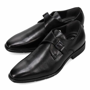 ▲ヒロコ コシノ モンクストラップビジネスシューズ HR7003 本革 メンズ 紳士靴 革靴 ブラック Black 黒 27.0cm (0910010694-bk-s270)