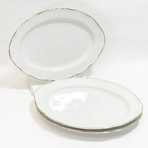 ■ ROYAL CHINA 洋食器 ロイヤルチャイナ 金彩リム楕円特大皿(3枚組) (0220476551)