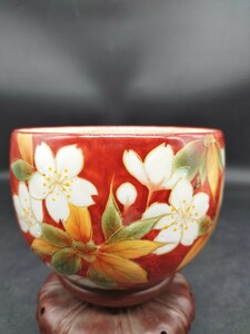 陶あん京焼 清水焼 色絵付け 　桜　抹茶茶碗 １客 未使用品 