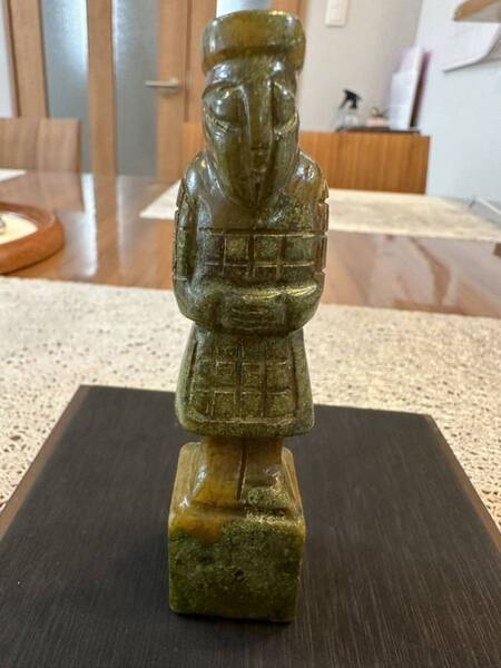 Z-453 天然玉石 印材 古玉 兵馬俑彫り 印鑑 老玉 河磨玉 置物 風水
