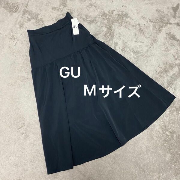 GU ジーユー ティアードフレアロングスカート ウエストゴム ブラック M