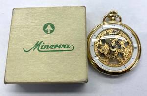 #973【Minerva】ミネルバ　懐中時計　手巻き　稼働品　箱付き　長期保管　現状品