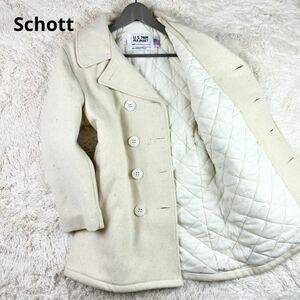 【美品 希少カラー】 Schott ショット 【圧倒的存在感】 ピーコート Pコート ジャケット メルトンウール 肉厚 中綿 キルティング ネップ