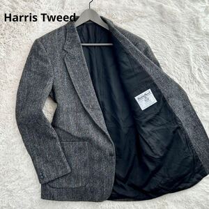 【超希少サイズXL】 Harris Tweed 【抜群の存在感】 ハリスツイード メンズ テーラードジャケット ヘリンボーン くるみボタン グレー