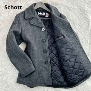 【美品 希少サイズL】 Schott ショット 【圧倒的存在感】 ピーコート Pコート ジャケット メルトンウール 肉厚 中綿 キルティング グレー