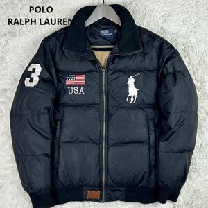 【美品】 POLO RALPH LAUREN ポロラルフローレン 【圧倒的存在感】 ダウンジャケット ブルゾン アウター 刺繍 ビックポニー ブラック 黒