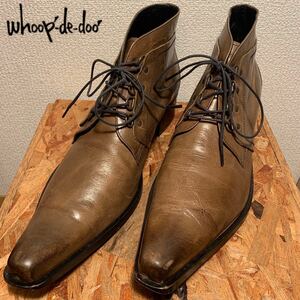 (441)whoop-de-doo フープディドゥ【26.5cm】茶 レースアップブーツ ポインテッドトゥ カジュアル 革靴 紳士靴