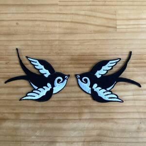 英国 インポート アイロン ワッペン パッチ 刺繍 SWALLOW スワロー つばめ ツバメ 燕 鳥 左右セット 178-9