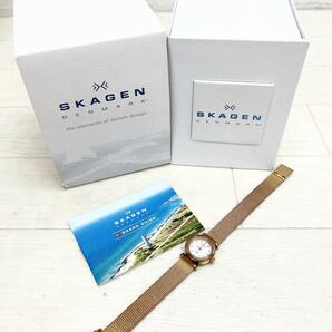 1157◎ 箱付き SKAGEN スカーゲン 小物 時計 腕時計 メタルバンド 2針 ビジュー カジュアル ゴールド レディースの画像1