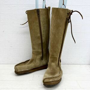 1309◎ Clarks Originals クラークス 靴 シューズ ロング ブーツ サイドジップ クレープ ソール カジュアル ベージュ レディースUK5.5