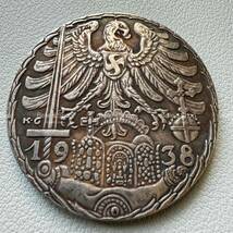 ドイツ　硬貨　1938年　ニュルンベルクの街　剣　帝国の鷲　紋章　クラウン　花輪　コイン　古銭_画像2