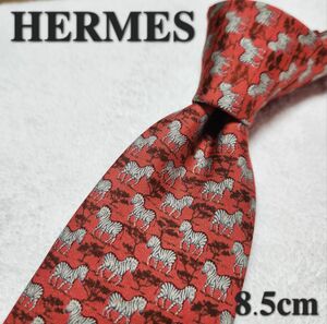 【HERMES】エルメス　ハイブランドネクタイ　赤　シマウマ　フランス　メンズ