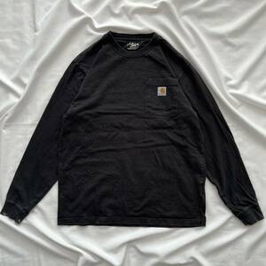 カーハート carhartt 長袖 ポケットロングTシャツ 黒 ブラック Mサイズ BLK 刺繍ロゴ 送料込 Pocket ロンT 古着