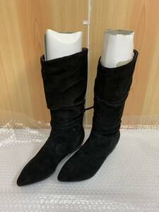 806 1-1 黒ブーツ 36サイズ 22.5～23.0cm ブラック スエード ベロア レディース 女性用 未使用