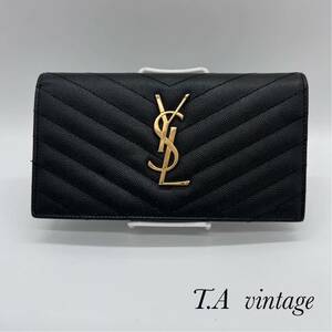 美品！サンローラン　パリ　YSL Vステッチ　長財布　ブラック