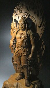 逸品市場■扇月銘■京仏師 木造天地眼不動明王立像 全高42cm■仏像・仏教美術